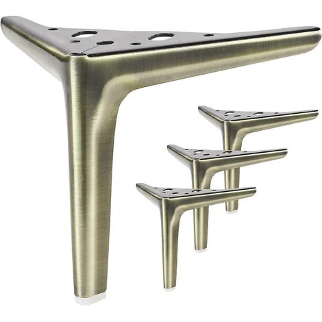 Pieds de meubles en métal doré brossé de 15 cm (6 pouces), lot de 4, pouvant servir au remplacement de pieds de canapé, de pieds d'armoire, de pieds de repose-pieds ou de pieds de table, en laiton. (1/5)
