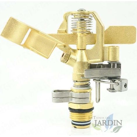 Irrigatore in ottone regolabile 1/2''. Raggio 10-15 m. Portata 9-20 litri al minuto