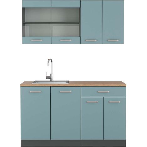 Singleküche R-Line, Blau-Grau/Anthrazit, 140 cm , AP Eiche, Vicco