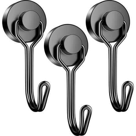 Lot de 3 crochets magnétiques en néodyme de 11,3 kg avec crochets, aimants avec crochets, crochets magnétiques pivotants puissants pour accrocher, ustensiles de barbecue, porte-clés, suspension (1/5)