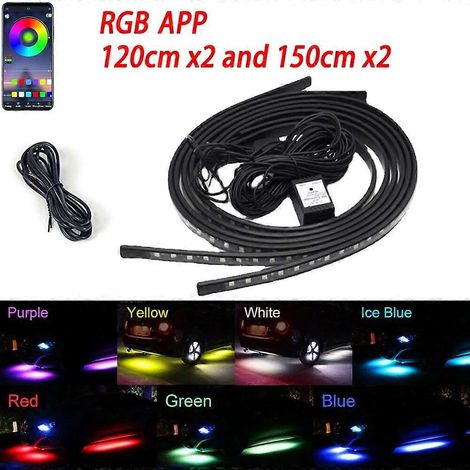 Bande lumineuse LED RGB flexible 12V pour sous-châssis de voiture, éclairage d'ambiance sous caisse avec contrôle par application, néon décoratif pour automobile