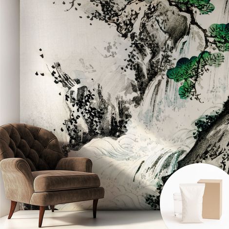 Papier peint intissé décoratif avec motifs pour salon et chambre a motif - Colle incluse gratuite Cascade naturelle 250x250 cm (1/5)