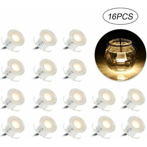 Lot de 16 mini spots LED encastrables IP67 étanche – Blanc chaud 3000K – Ø 33 mm – Pour terrasses, jardins, escaliers, piscines (1/5)