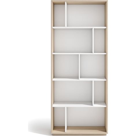 Meuble de rangement, collection NACK (545), bibliothèque étagère à 5 nivaux en mélamine.- noyer clair-blanc (1/5)