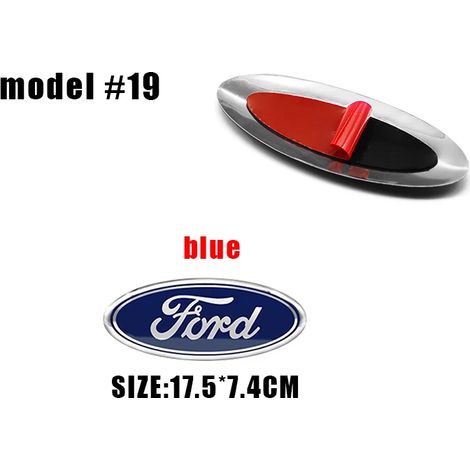 (Modèle 19 17,5 x 7,4 cm) - Convient pour : Logo de calandre avant, logo de capot, autocollant bleu, accessoires automobiles. Convient pour : Focus mk2 mk3, Fiesta F150 F250, Ranger, Mondeo mk4. (1/5)