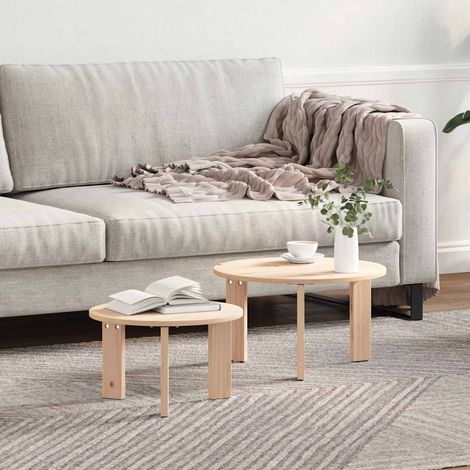 Coffee Table 2 pcs Natural 47.5 x 47.5 x 27 cm Solid Pine wood vidaXL (1/4)