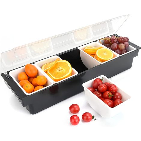 Caja para ingredientes con 5 compartimentos Caja para especias Caja para frutas con tapa transparente para cocina, comedor