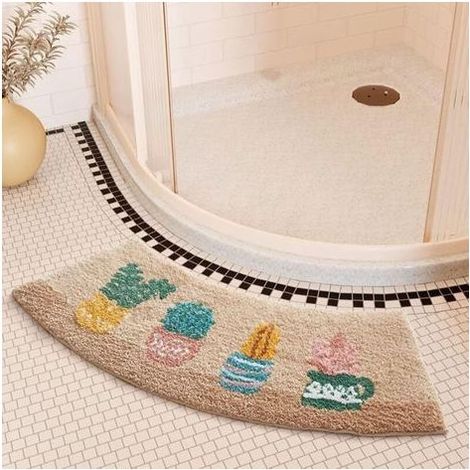 40 x 75cm Tapis Salle De Bain Angle Antidérapant Absorbant Moelleux Doux Et Confortable Douche Arrondi (1/4)