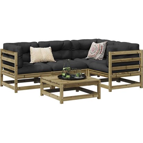 vidaXL Juego de sofás de jardín 5 piezas madera de pino impregnada (1/5)