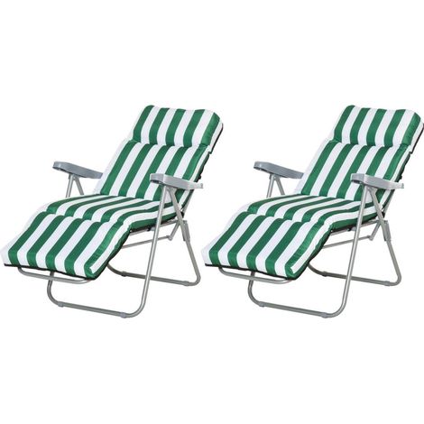 Outsunny – Lot de 2 chaises longues pliantes en acier – Dossier inclinable 5 positions – Coussin épais 6 cm – Résistantes aux intempéries