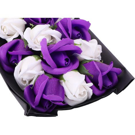Fleur de savon, bouquet de roses artificielles innovant, cadeau de mariage, Saint-Valentin, cadeau festif, violet et blanc + boîte (1/5)