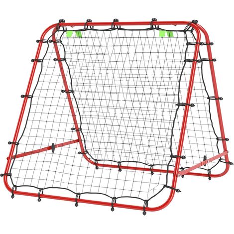 Fußball Rebounder Kickback Tor Rückprallwand Netz beidseitiger Rückprall Verstellbar in 5 Stufen für Fußball Training Stahl Rot 100 x 95 x 90 cm