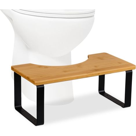 Relaxdays Tabouret de salle de bain, en bambou et fer, défécation optimale, H x L x P : 18 x 45,5 x 23 cm, nature (1/5)