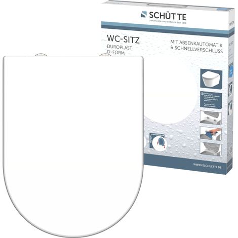 SCHÜTTE Sedile WC Duroplast forma D, sedile WC con abbassamento automatico e chiusura rapida per una facile pulizia, carico massimo sugli occhialini 175 kg, bianco 82910 (1/5)