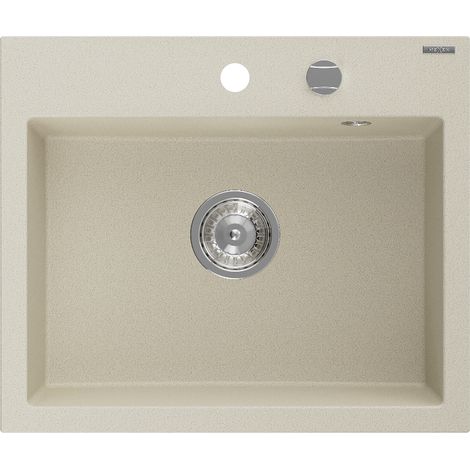 Mexen Oscar lavello in granito 1-vasca 580 x 490 mm, beige, sifone cromato - 6519581000-69 (1/5)