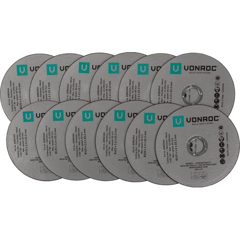VONROC Discos de corte universales - de metal / acero inoxidable - juego de 12 piezas - Ø 125 x 1,2 x 22,2 mm (1/2)