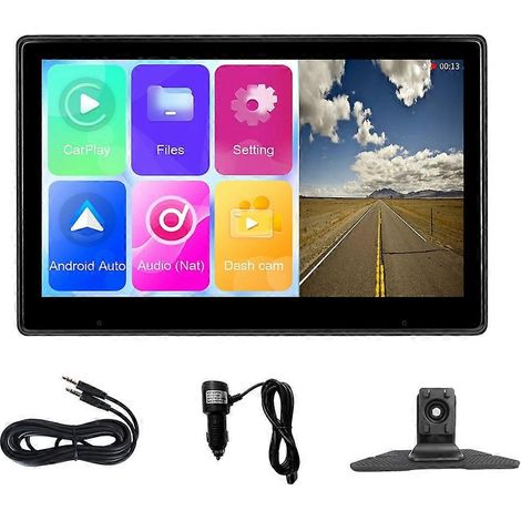 Tragbarer Multimedia-Player fürs Auto mit 10,1-Zoll-Touchscreen, kompatibel mit CarPlay und Android Auto, 4K-DVR-Dashcam (Kamera nicht im Lieferumfang enthalten). (1/5)