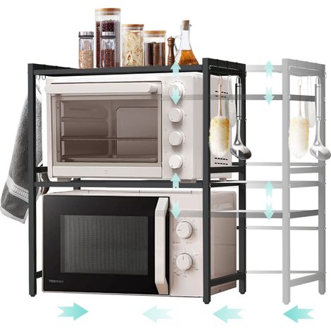 DanDiBo Verstellbares Mikrowellenregal 3 Stufig 40-64 cm Mikrowellen Regal 96614 Stehend Mikrowellenständer Küchenregal
