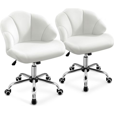 Yaheetech Sedia Ufficio Scrivania Cameretta Senza Braccioli Ergonomica in Velluto con Ruote Girevole Altezza Regolabile Schienale Design Conchiglia Imbottito Portata 136 KG Bianco (1/5)