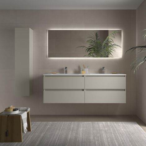 Mueble de Baño BEQUIA 160cm Gris mate 4 cajones Lavabo Vilna 2 pozas Solid Surface (1/4)