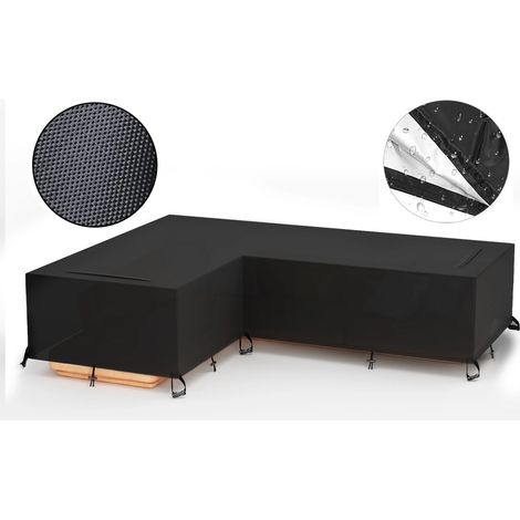 Housse anti-poussière pour canapé d'angle en forme de L, tissu Oxford 420D, housse de protection imperméable pour canapé de terrasse, housse pour meubles d'extérieur TONCHEAN (1/5)