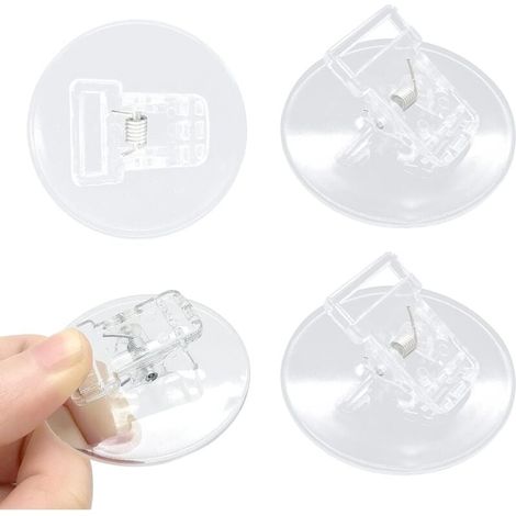 Lot de 4 clips de rideau de douche, coupe-vent et anti-éclaboussures, support de rideau de douche autocollant pour mur de douche intérieur, transparent (1/4)