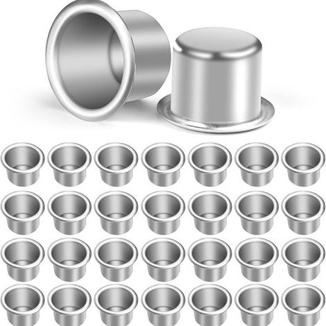 Porte-bougies - Lot de 30 - Porte-bougies chauffe-plat - Aluminium - Porte-bougies de table en métal - Porte-bougies - Décoration - Convient pour les bougies - 27 mm x 19 mm - Argent (1/5)