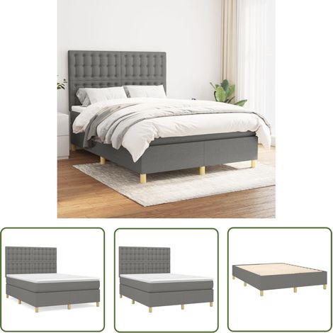 The Living Store Sommier à lattes de lit avec matelas Gris foncé 140x190cm Tissu - Lit Plateforme - Lit Double - Matelas Ressorts Ensachés - Têted Lit Ajustable - Literie (1/5)