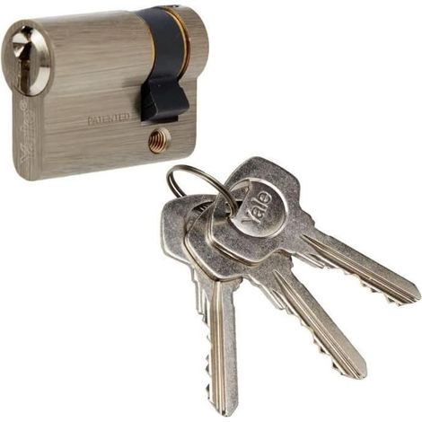 Demi-Cylindre de Serrure 30x10 mm, 5 Goupilles - Porte Extérieure, Porte d'Entrée, Porte de Garage - 3 Clés, nickelé (1/4)
