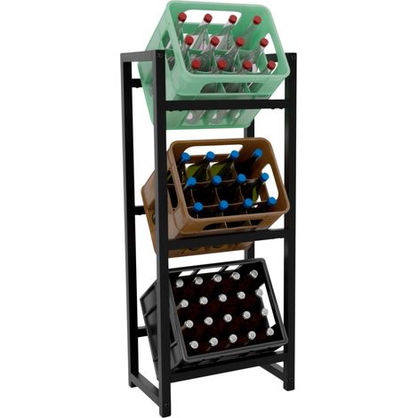 Ripiano portaoggetti portabottiglie per 3 casse bevande 117x47 cm in metallo nero 100003152