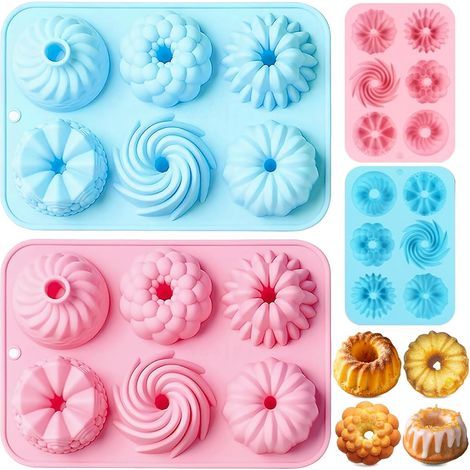 Lot de 2 mini moules à bundt en silicone, moule à gâteau 6 cavités, moule à savarin réutilisable, moule à bundt, moules antiadhésifs pour biscuits, bagels, muffins (1/5)