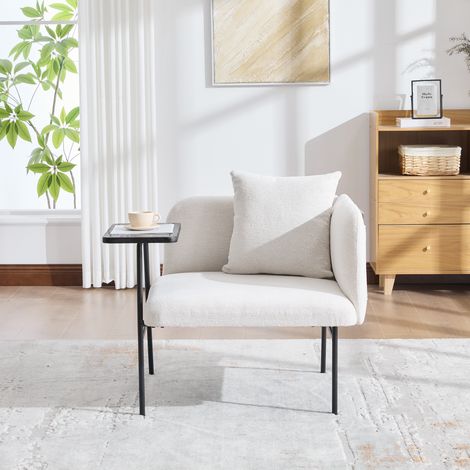 Un sillón moderno con un cómodo respaldo de tela y dos compartimentos de almacenamiento, complementado con una práctica mesa auxiliar. Esta mesa auxiliar minimalista con espacio de almacenamiento cuen (1/5)