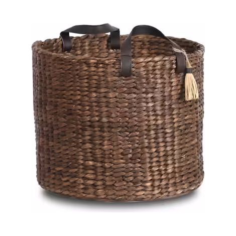 Le Marquier – Panier à bûches en jacinthe d'eau tressée – 35 cm de hauteur – 43 cm de largeur – Deux anses pour transport facile (1/5)