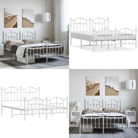 Cadre de lit métal sans matelas et pied de lit blanc 135x190 cm - Cadre De Lit - Lit Double - Lit Metal - Lit Blanc - Meuble Chambre - Home & Living (1/5)