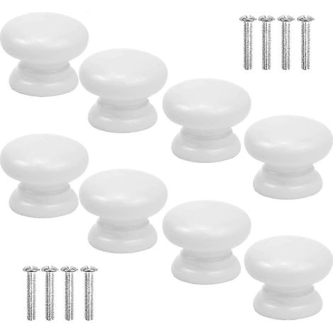 Ensemble de 8 boutons de meuble blancs de 33 mm, poignées de tiroir et de porte solides en forme de champignon. (1/5)