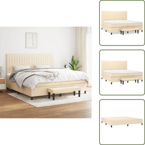 The Living Store Cama box spring con colchón tela color crema 200x200 cm - Colchón de muelles