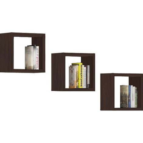Ensemble de 3 etagères carrées AKORD K25 cm avec fixation invisible Wengé 25 cm 3 étagères 25x15x25 cm (1/5)