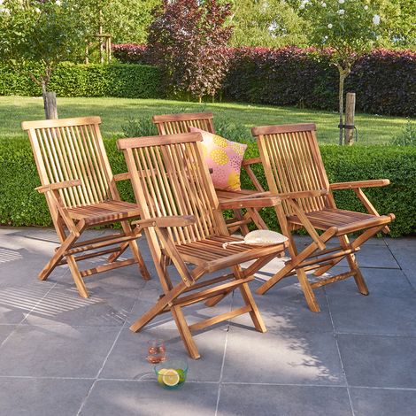Lot de 4 fauteuils de jardin en teck huilé massif pliant