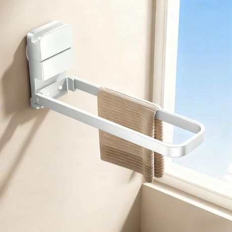 Porte-serviettes pliable – étagère de rangement pour salle de bain avec système à ventouse, en fer de haute qualité, gain de place et pratique. Parfait pour suspendre ou changer les serviettes à la ma