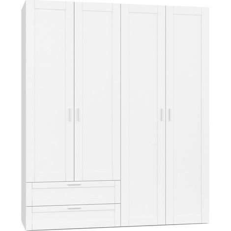 Idmarket – Armoire 4 portes blanche VITO 160 cm – Penderie 78 cm – 2 tiroirs 15 cm – 3 étagères ajustables 76 cm – Capacité 10 kg penderie, 15 kg étagères