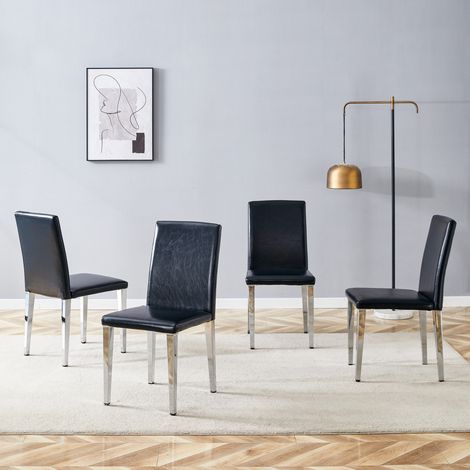 Juego de 4 sillas de comedor 41x47x90 cm en PU negro y metal plateado FLORAGRACE (1/5)