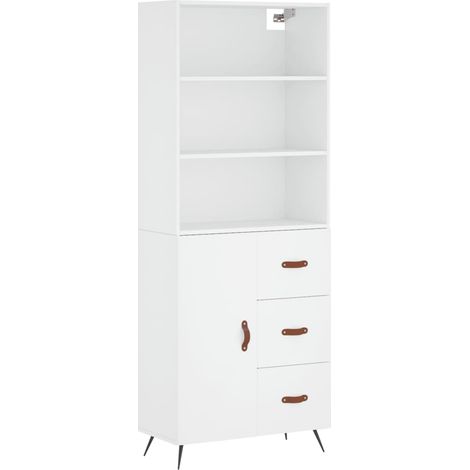 Aparador cómoda cómoda armario mueble organizador cocina salón salón alto 69,5 x 34 x 180 cm madera contrachapada blanco 020032540