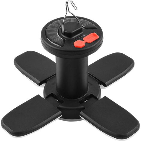 Lampe de Camping Solaire avec Sortie USB Pliable 4 Pales Lampe de Tente Extérieure avec Crochet Lumière d'Urgence pour la Nuit 6 Modes d'Éclairage - KZQ