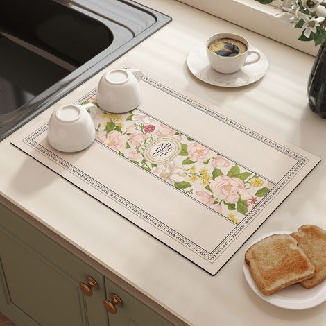 Tapis absorbant antidérapant pour cuisine – Tapis d’égouttement isolant et résistant aux taches, facile à nettoyer, idéal sous assiettes, plans de travail et évier (40 x 50 cm, forme carrée)-lsw