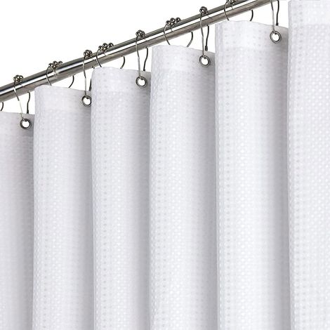 Rideau de douche gaufré 90x200 cm, Rideau de douche anti-moisissure étroit en tissu imperméable lourd, décoratif avec 6 crochets, Rideau de douche moderne avec poids lavable en polyester pour (1/5)