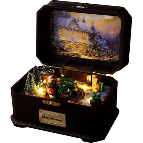 JSSEVN - Adorno navideño giratorio con luz y cable USB, centro de mesa navideño de plástico marrón, 20 x 14 x 12 cm (tren) (1/5)