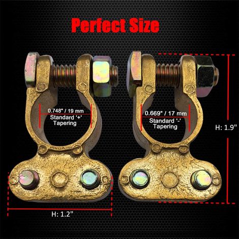 Ampper Brass Battery Terminals Connectors Clamp, Ampper Top Post Battery Terminal Protector Set for Vehicle and Boat (1 Pair)