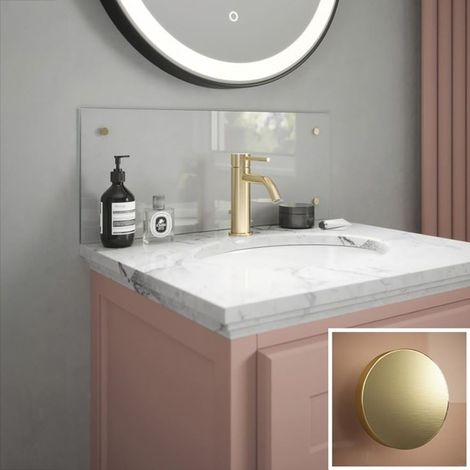 Splashback Clear Glass Bathroom Backsplash Brushed Brass Cap 250x500x4mm