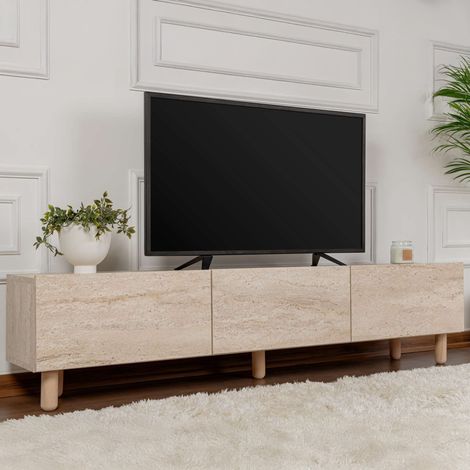 Mueble TV Baluffi, 3 Puertas, 3 Compartimentos, Apertura Abatible, 180x31x42h cm Beige Mármol (1/5)