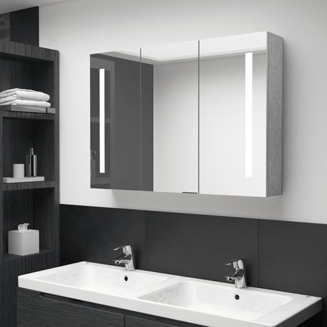 Armoire de salle de bain,Meuble de salle de bain à miroir LED Gris béton 89x14x62 cm CFW710989 (1/5)